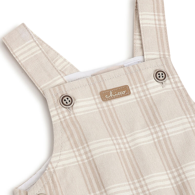 Boys Medium Natural Checked Short Dungaree image number 2